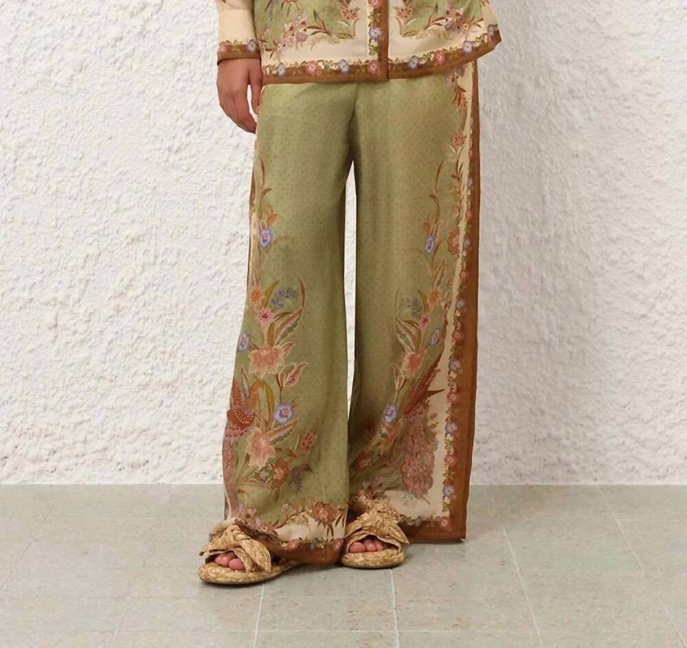 NEW ZIMMERMANN indra relaxed pant in khaki scarf floral